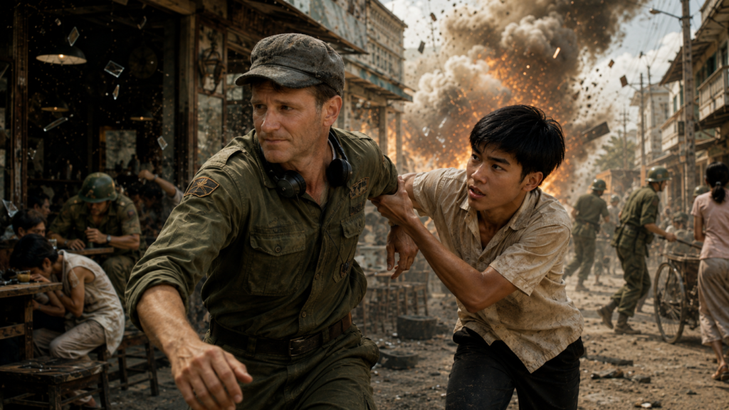 映画『グッドモーニング、ベトナム』でツアンがクロンナウアを爆発から救う場面