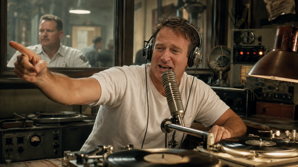 映画『グッドモーニング、ベトナム』でクロンナウアをイメージした米軍DJがラジオ放送をする場面
