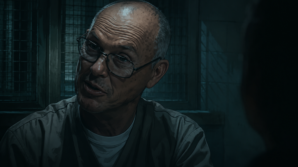 Netflix映画『ウィスパーマン』の初代殺人犯フランク・カーターをイメージした刑務所の場面