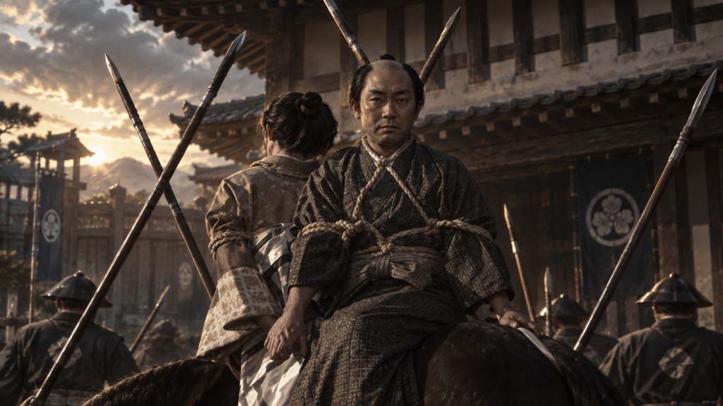 イメージ：映画『近松物語』で、縄で縛られ市中引き回しにされるおさんと茂兵衛