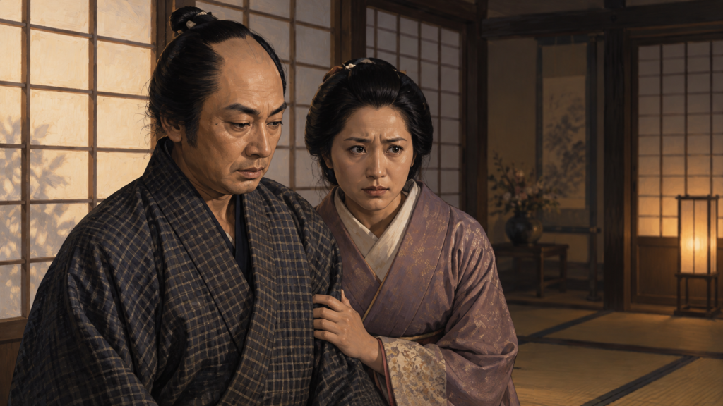 イメージ：映画『近松物語』で、不義密通の疑いに追い詰められるおさんと茂兵衛