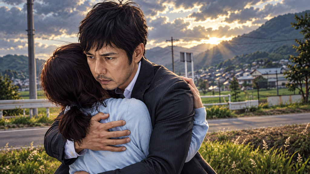 イメージ：映画『クリーピー 偽りの隣人』で高倉が康子を抱きしめる緊迫した場面