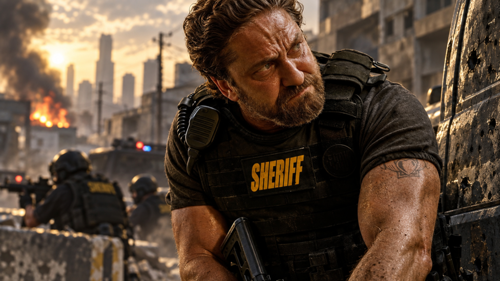 イメージ：映画『ザ・アウトロー』の刑事ニックが市街地で周囲を警戒する姿