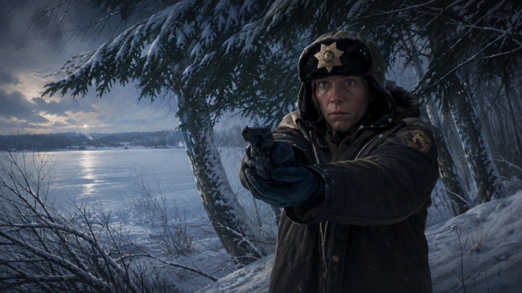 イメージ：映画『ファーゴ』の雪原で捜査を進めるマージ・ガンダーソン