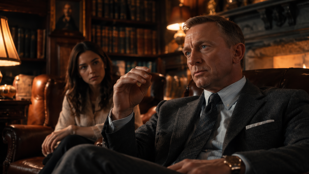 イメージ：映画『ナイブズ・アウト』でマルタから事件について話を聞くブノワ・ブラン