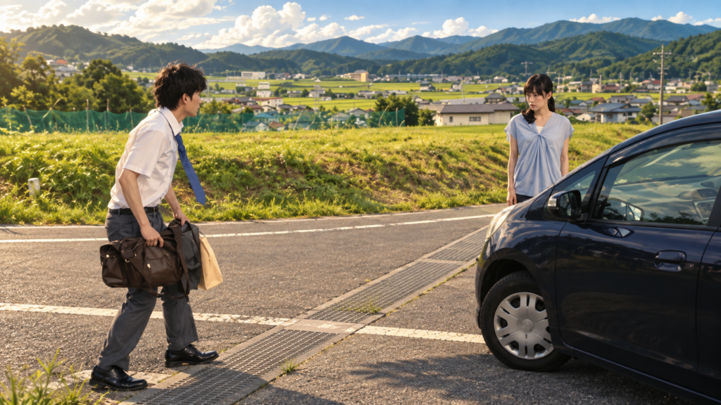 イメージ：映画『白ゆき姫殺人事件』の終盤で赤星が城野美姫本人と出会いながら気づかないラスト
