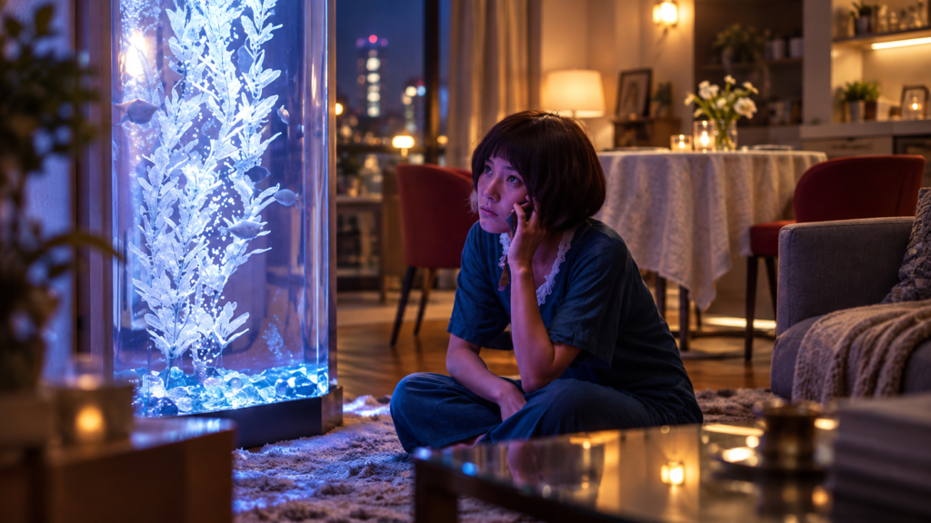 イメージ：映画『白ゆき姫殺人事件』の真犯人・狩野里沙子が電話をする緊張感のある場面