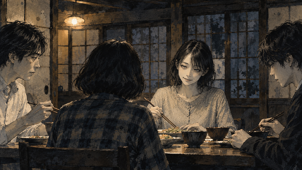 イメージ：父・母・長男・次男で構成される『闇祓』の神原家をイメージした食卓