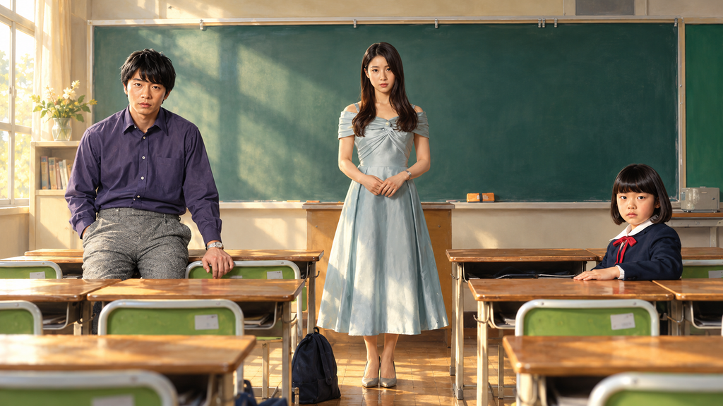 イメージ:映画『哀愁しんでれら』の静かな教室にいる大悟・小春・ヒカリ
