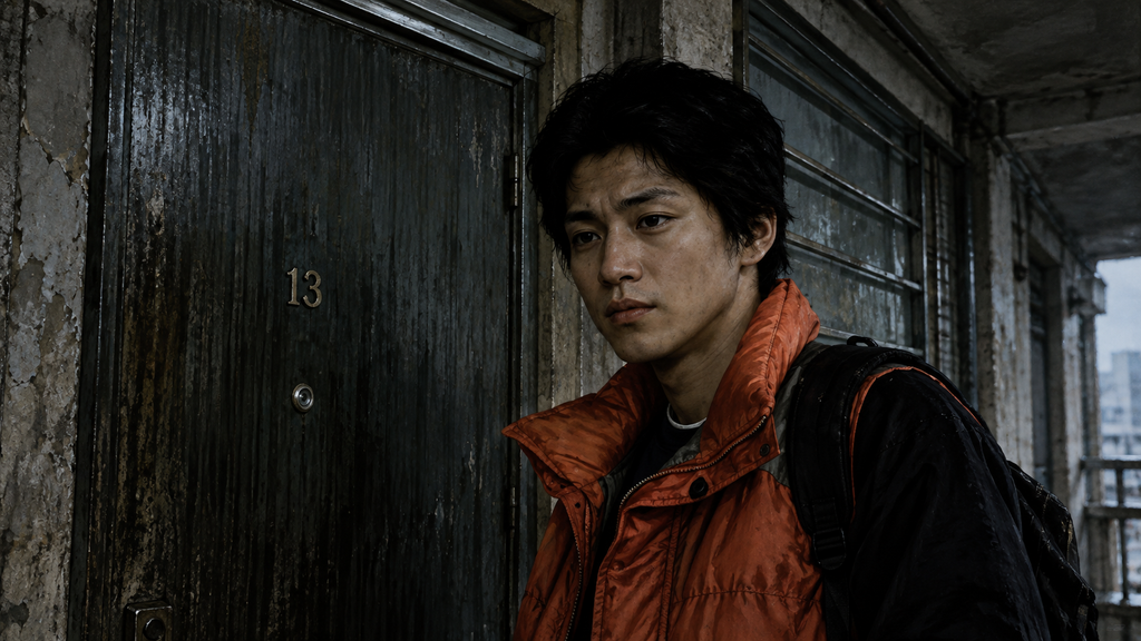 イメージ：映画『隣人13号』の古びた13号室の扉の前に立つ十三