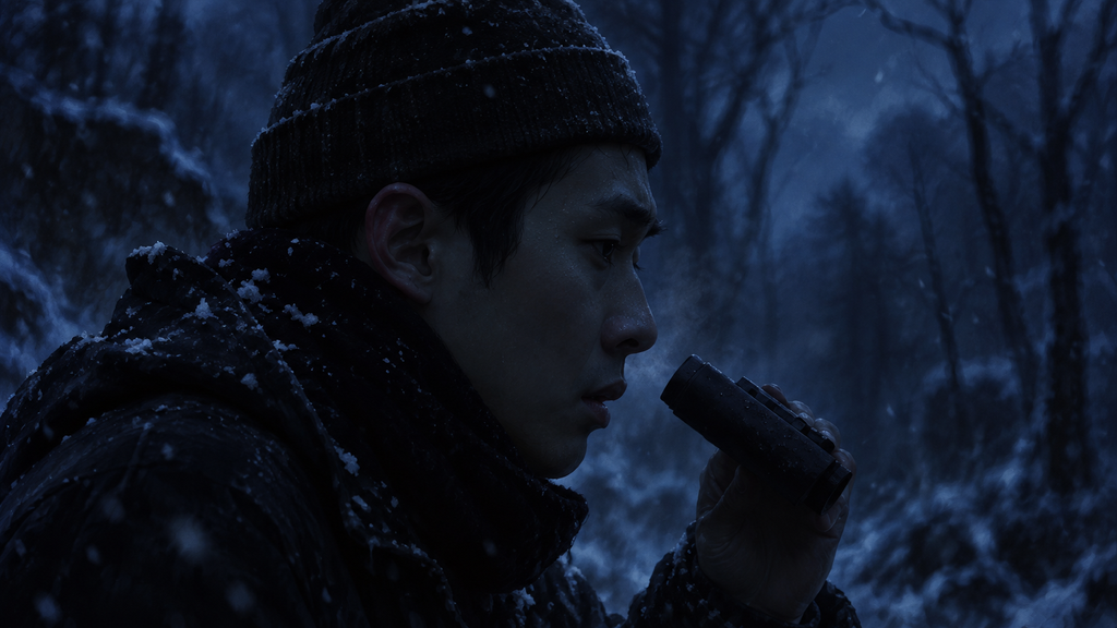 映画『パラサイト 半地下の家族』で豪邸のモールス信号を見つめるギウ