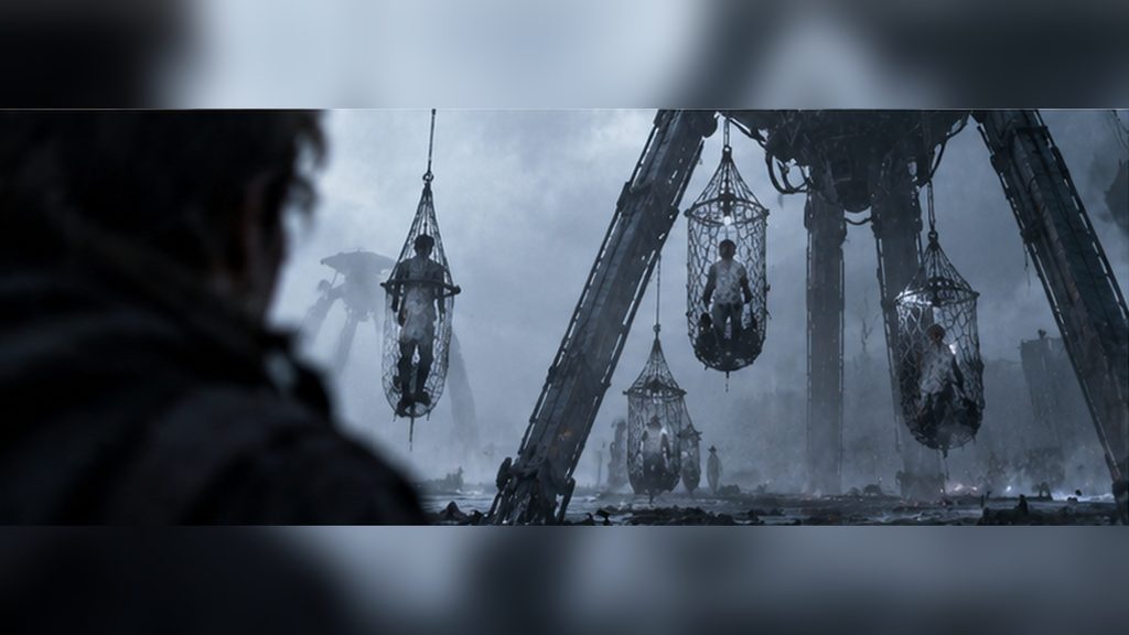 映画『宇宙戦争』で捕獲された父親がトライポッド内部へ手榴弾を送り込む場面