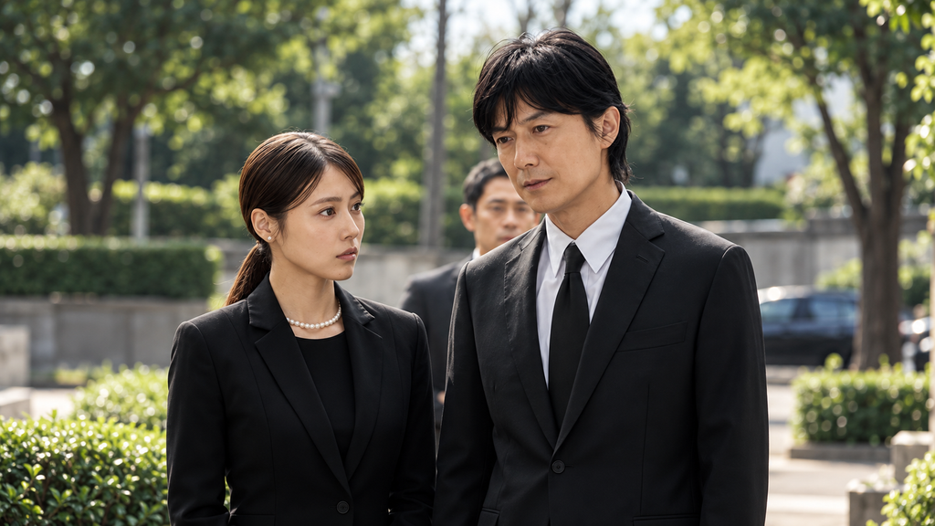 イメージ：映画『ブラック・ショーマン』で父の葬儀後に向き合う神尾真世と叔父・神尾武史
